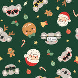 a repeating pattern of various Christmas-themed elements, including koalas, Santa Claus, gingerbread cookies, candy canes, and other festive decorations. The overall color scheme is predominantly green, with some red and white accents. The image is a collage of multiple smaller images, and the text "5.5 cm" is visible, indicating the size of the objects within the pattern.