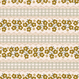 a repeating pattern of brown and green flowers on a light background.