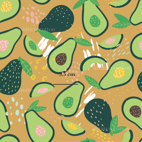 a pattern of avocados on a yellow background