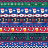 The image is a colorful, pixelated Christmas sweater with various festive elements such as Santa Claus, snowflakes, gingerbread men, presents, and holiday-themed objects like candy canes and beer taps. The text "FESTIVE VIBES" is visible, suggesting a festive and joyful atmosphere.