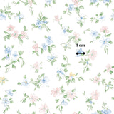 a repeating pattern of various colored flowers and leaves, with a small text indicating the size of the pattern in centimeters.