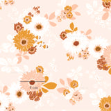 a pink and orange flower pattern on a white background