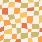 a checkered pattern with orange, green, and yellow squares