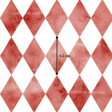 The image is a pattern of red and white diamond shapes, with a single black line indicating the size of the diamond.