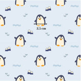 a repeating pattern of penguins and waves, with a measurement scale overlaid on the top right corner.