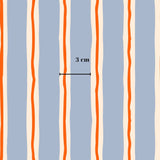 a repeating pattern of orange and blue stripes, with a measurement line indicating the width of the stripes.