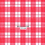 a red and white checkered pattern with a measurement line indicating its size.