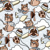 The image is a repeating pattern of cartoon-style illustrations of bears wearing pilot hats and goggles, flying in the sky with airplanes and balloons.