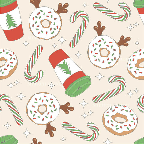 a christmas pattern with donuts and candy canes