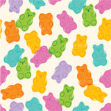 a multicolored teddy bear pattern on a white background