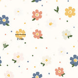 a pattern of colorful flowers with leaves, and there is a measurement scale in the bottom left corner indicating the size of the flowers.