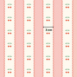 a repeating pattern of pink and white stripes with a repeating design of cherries on the right side. The pattern is composed of vertical stripes, and the cherries are depicted as small red fruits. The image is described as a collage of multiple images, and it is not a single image but a collection of images. The image does not contain any text, and the cherries are the main visual element.