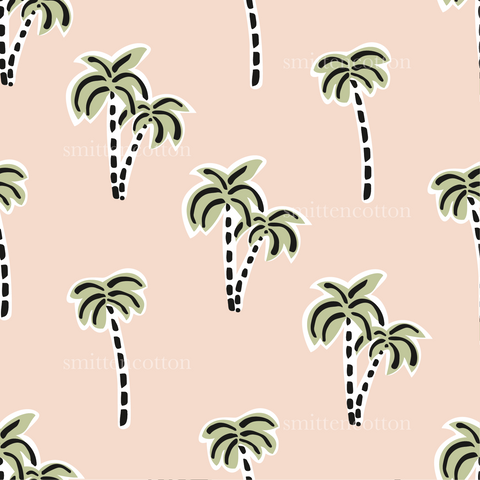 a pattern of palm trees on a pink background