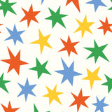 a pattern of colorful stars in various sizes and orientations, creating a visually appealing and dynamic design.