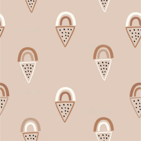 a pink background with brown and white shapes
