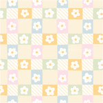 a pattern with flowers on a checkered background