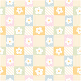 a pattern with flowers on a checkered background