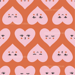 a pattern of hearts with faces on a pink background