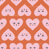 a pattern of hearts with faces on a pink background
