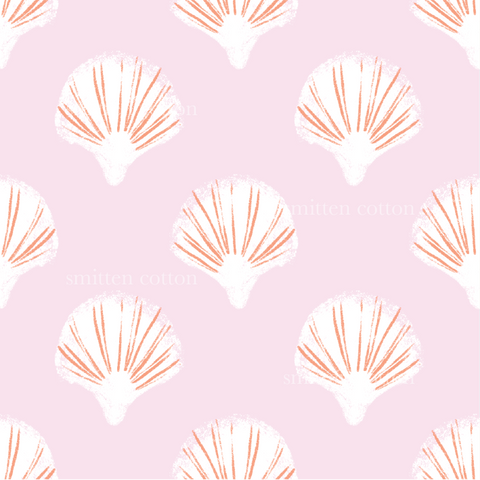 a pink background with a pattern of seashells