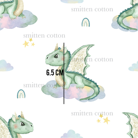 a pattern of a green dragon sitting on a cloud