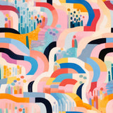 The image is a vibrant and abstract collage of various shapes, lines, and colors, creating a dynamic and visually striking composition.