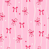 a repeating pattern of pink and white stripes with candy canes and bows.