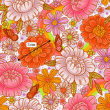 The image is a vibrant and colorful collage of various flowers and butterflies, with a scale ruler indicating the size of the flowers.