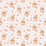 a pattern of a basket with flowers and a cake