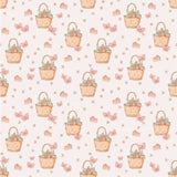 a pattern of a basket with flowers and a cake