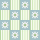 The image is a repeating pattern of white flowers with green centers, arranged in a grid-like layout with green and white stripes.
