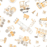 various construction vehicles and equipment, including a crane, excavator, and other heavy machinery, all depicted in a repeating pattern.