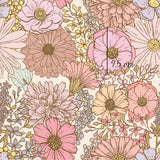 a flower pattern with a large amount of pink and yellow flowers