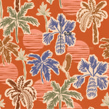 a pattern of palm trees on a red background