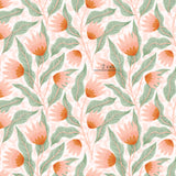 a pink and green flower pattern on a white background
