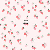 a repeating pattern of pink and red strawberries on a light pink background.