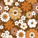 a bunch of flowers that are on a brown background