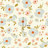a repeating pattern of various flowers and leaves in shades of white, pink, and orange against a light background.