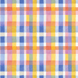 The image is a vibrant and colorful watercolor painting featuring a repeating pattern of squares in various bright colors such as blue, orange, yellow, and pink. The pattern creates a visually striking and lively design.