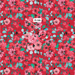 The image is a vibrant and colorful floral pattern, featuring a variety of pink and red flowers and leaves against a red background. The pattern is detailed and intricate, with each flower and leaf adding to the overall visual appeal. The image is described as a collage of multiple images, and it is not a single image but rather a collection of images that come together to create a visually striking and captivating design.