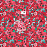 The image is a vibrant and colorful floral pattern, featuring a variety of pink and red flowers and leaves against a red background. The pattern is detailed and intricate, with each flower and leaf adding to the overall visual appeal. The image is described as a collage of multiple images, and it is not a single image but rather a collection of images that come together to create a visually striking and captivating design.