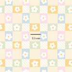 a pattern with flowers on a checkered background