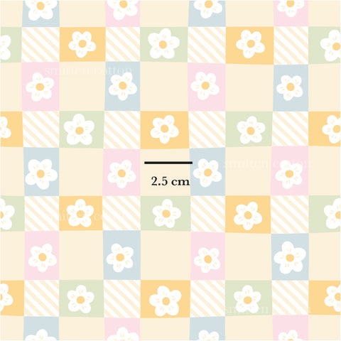 a pattern with flowers on a checkered background