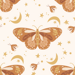 a pattern with a butterfly and stars on a white background