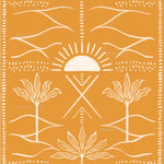 an orange and white pattern with trees