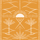 an orange and white pattern with trees