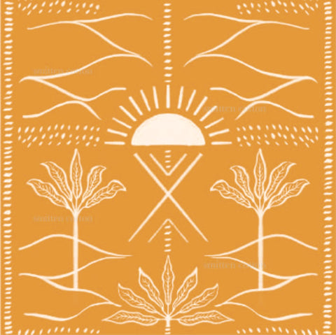an orange and white pattern with trees