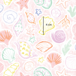 a drawing of seashells and starfish on a pink background