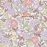The image is a repeating pattern of colorful flowers and leaves, with a scale indicating the size of the pattern in centimeters.