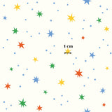 a pattern of colorful stars and dots, with a scale indicating the size of the stars in centimeters.